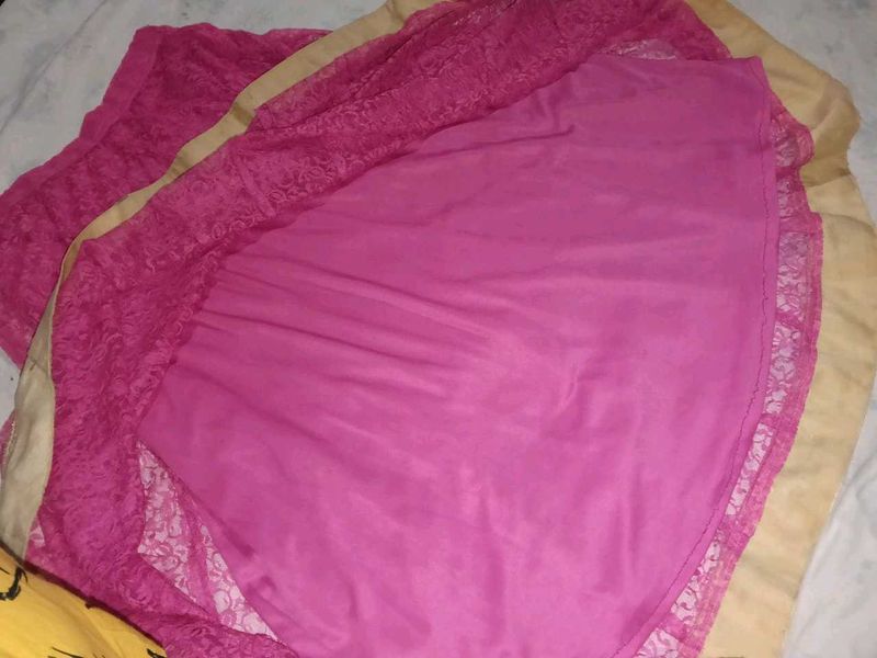 Vibrant Pink Lace Ethnic Skirt