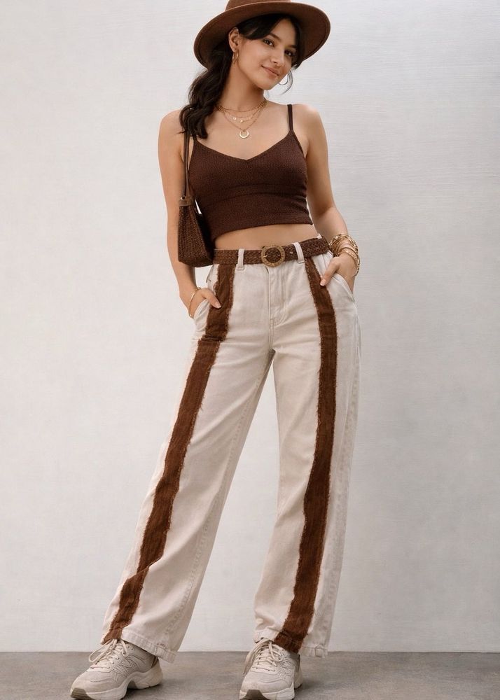 Trendy Wide-Leg Pants with Contrast Stripes