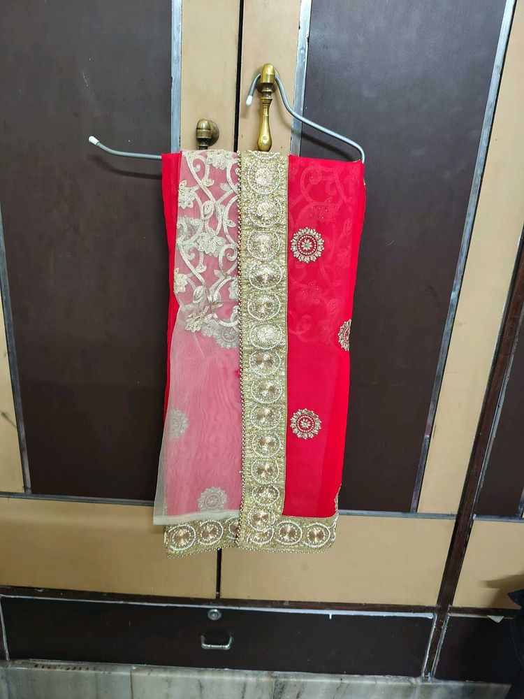 Red Saree with Golden Embellishments