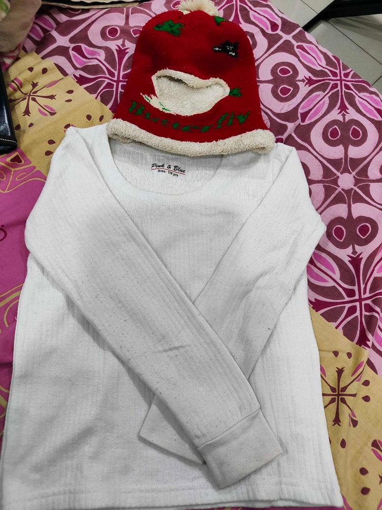 Cute Long Sleeve Thermal  wear with Beanie
