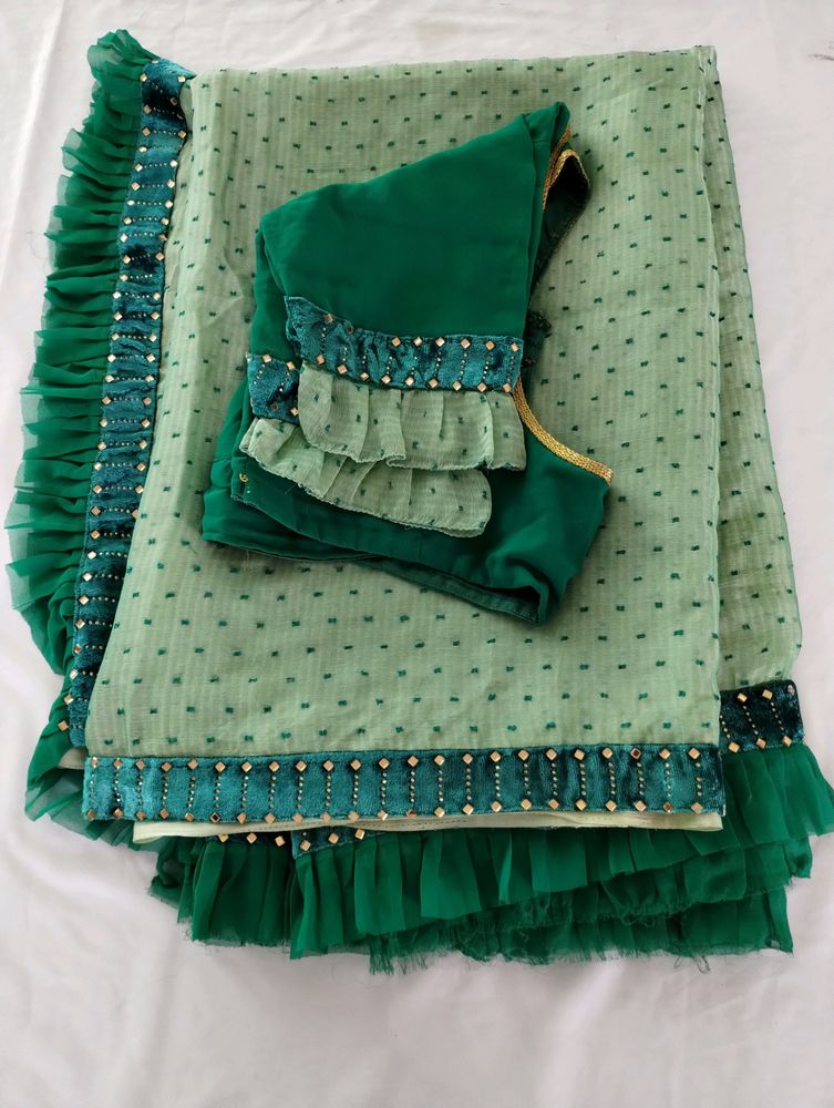Pastel Green Printed Fancy Saree (Women)