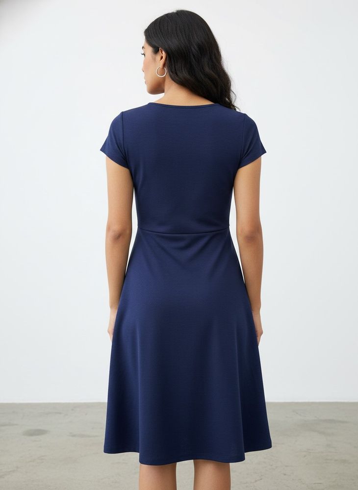 Navy Blue V-Neck A-Line Dress