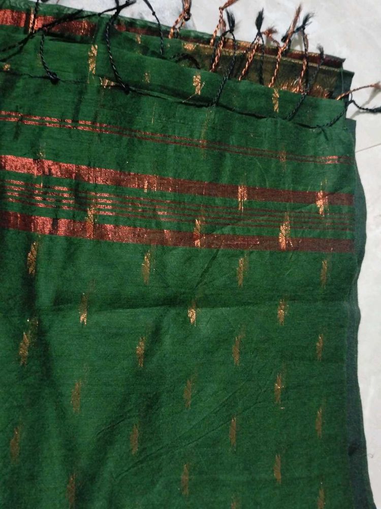Green Saree with Gold Motifs
