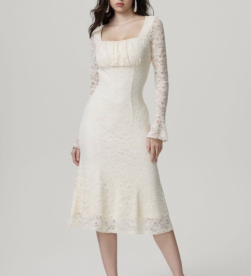 Elegant Lace Square Neck Dress
