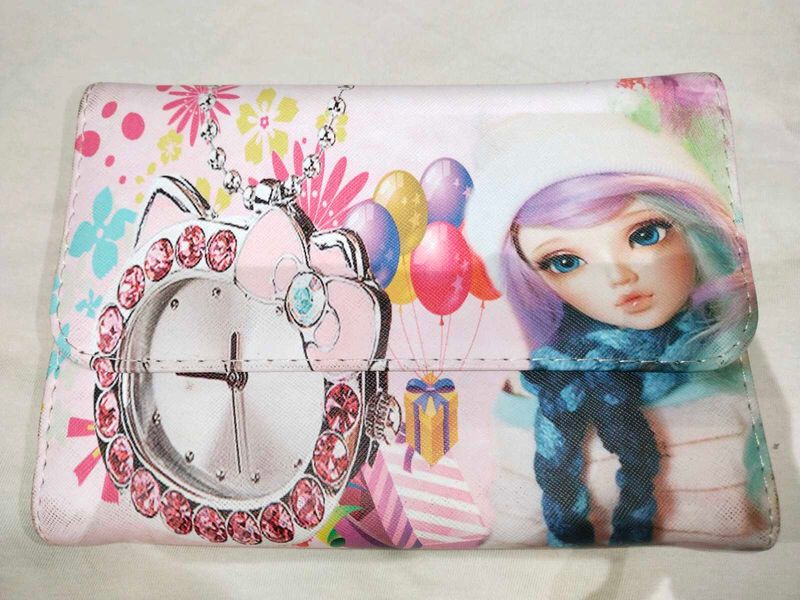 Cute Doll &amp; Clock Wallet