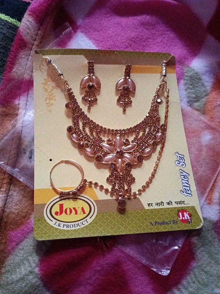 Elegant Rose Gold Necklace Earring &amp; Ring Set