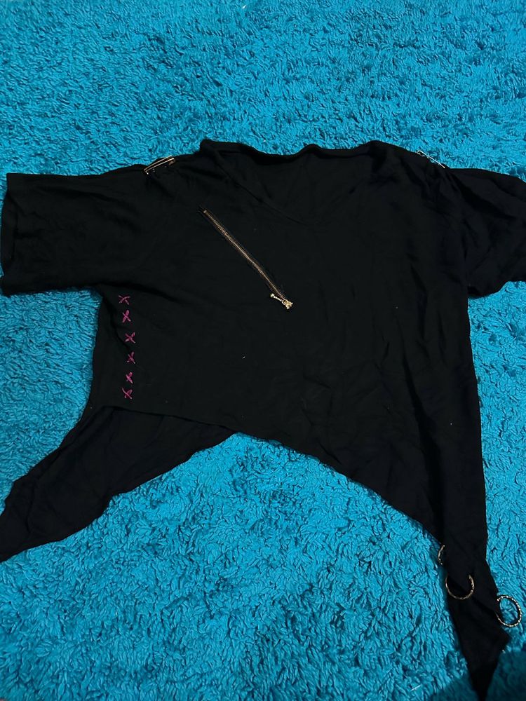 Unique Black Zipper Top