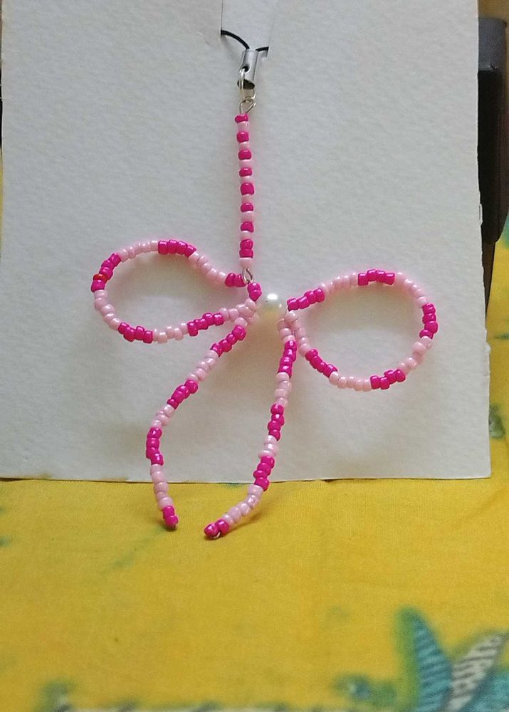 Pink Beaded Bow phone charm