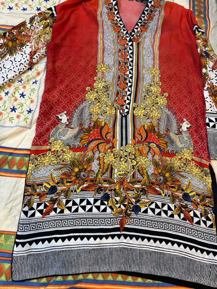Vibrant Peacock Print Kurta
