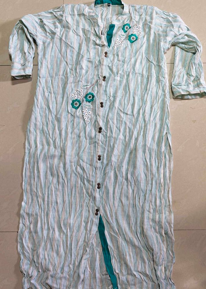 Striped Embroidered Kurta