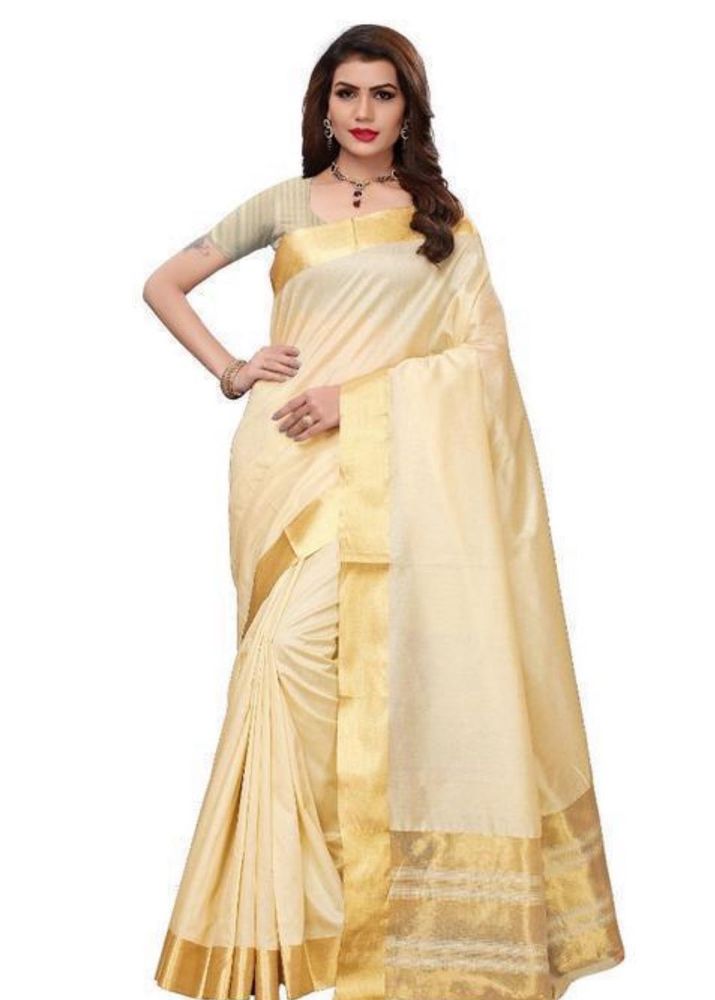 Elegant Cream &amp; Gold Saree