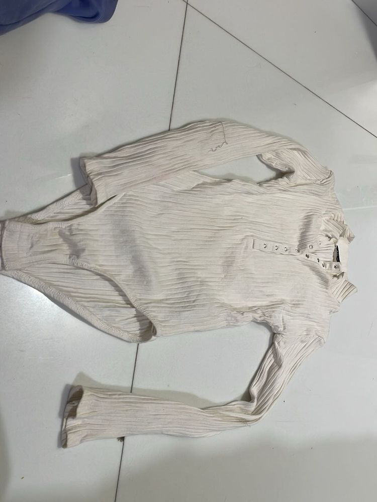 Textured Long Sleeve Bodysuit