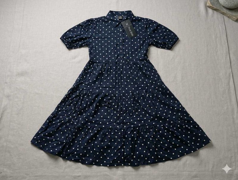 Navy Blue Polka Dot Midi Dress