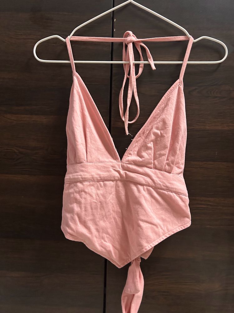 Pink Halter Neck Backless Top🩷