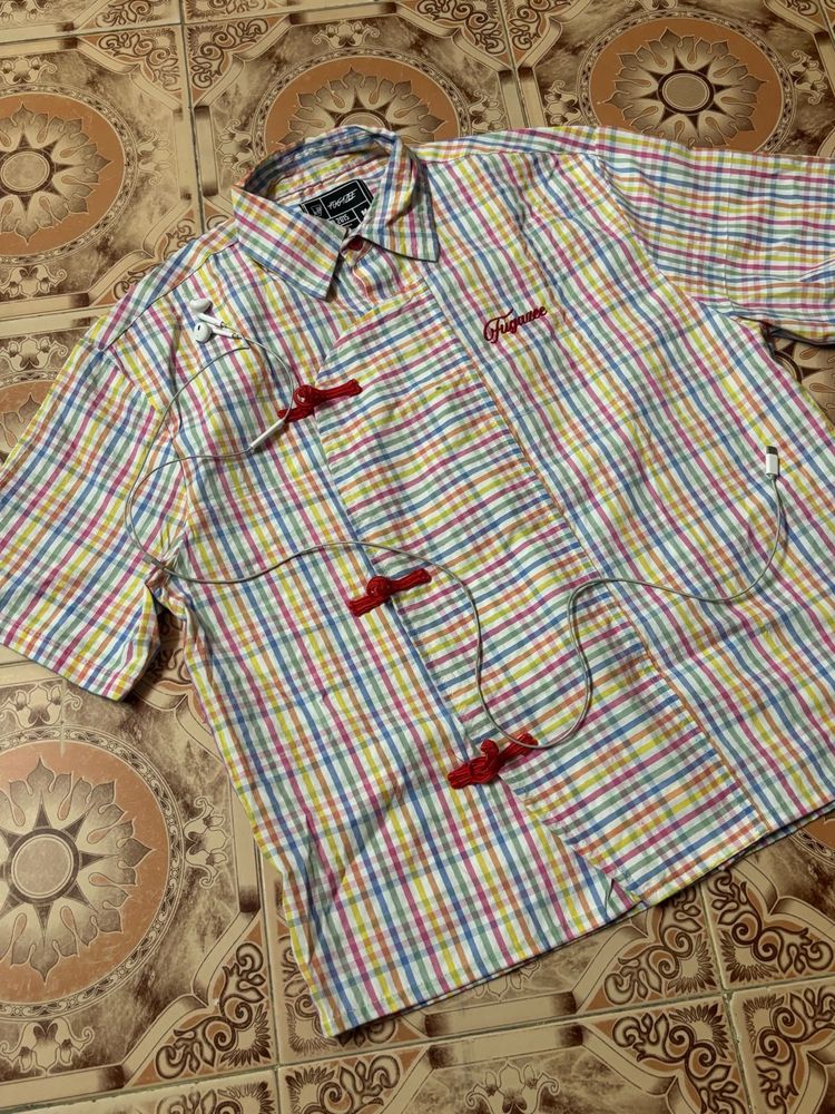 TECHNICOLOUR STRIPED CROPPED SHIRT