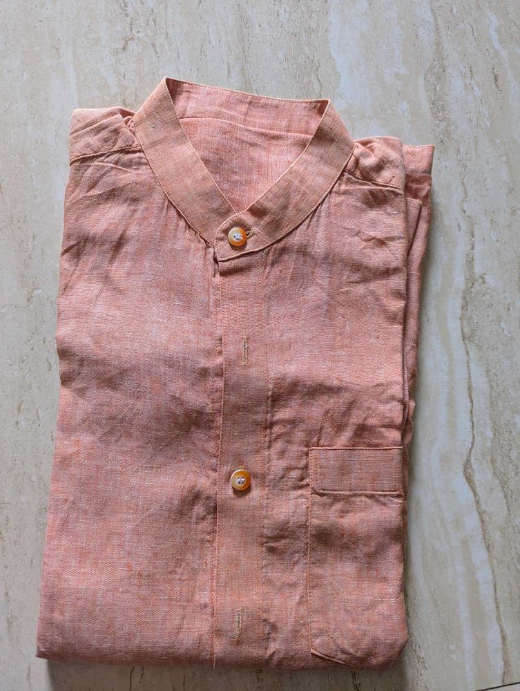 Men's Linen Kurta peach colour.