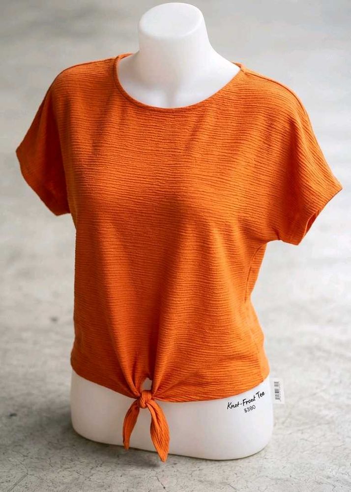Orange Textured Knot Front Tee