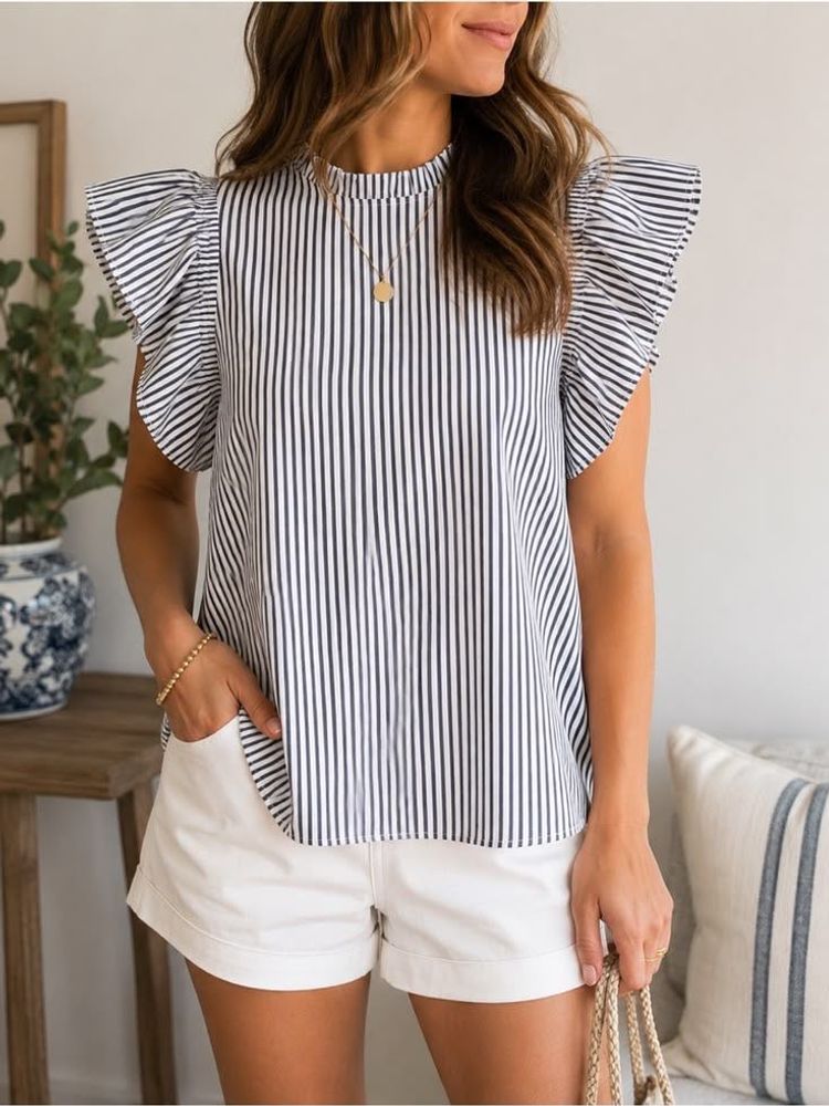 Striped Ruffle Sleeve Top