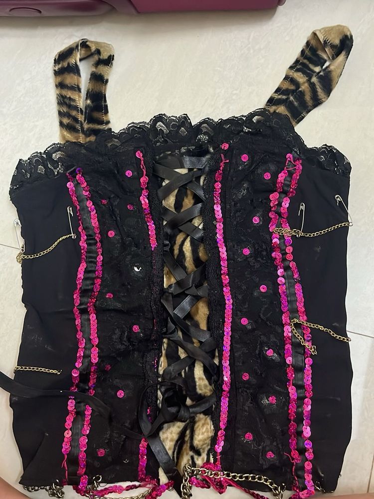 Edgy Corset Top with Sequins &amp; Chains