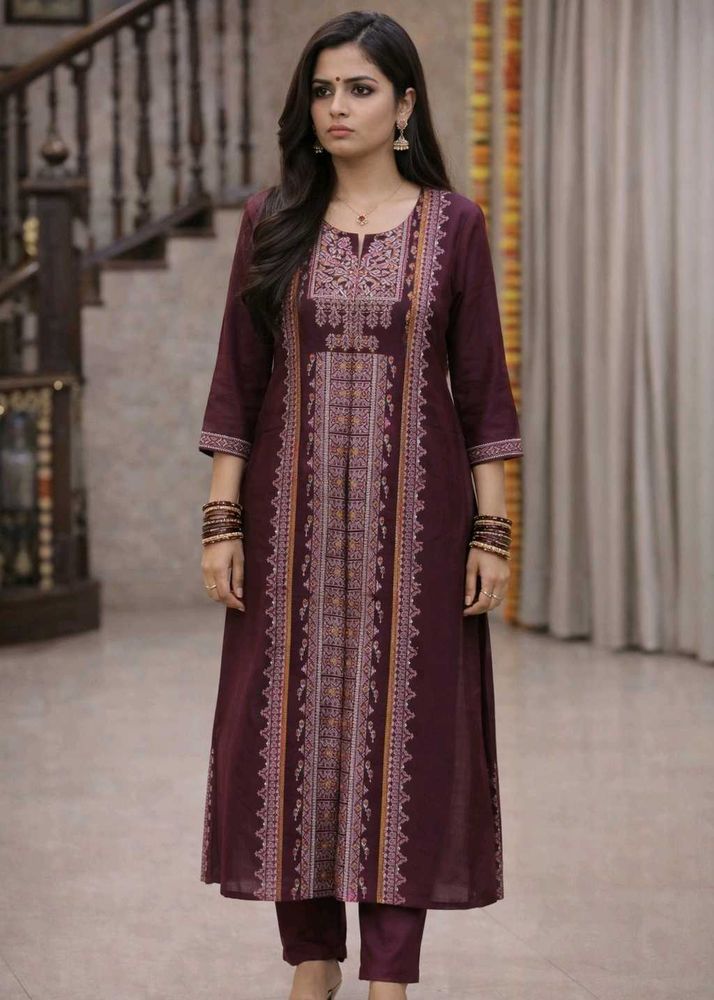 Elegant Maroon Embroidered Kurta