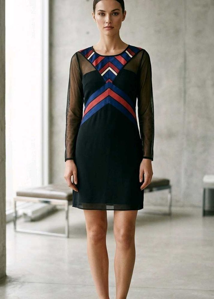 Chic Black Net Sleeve A-line Dress