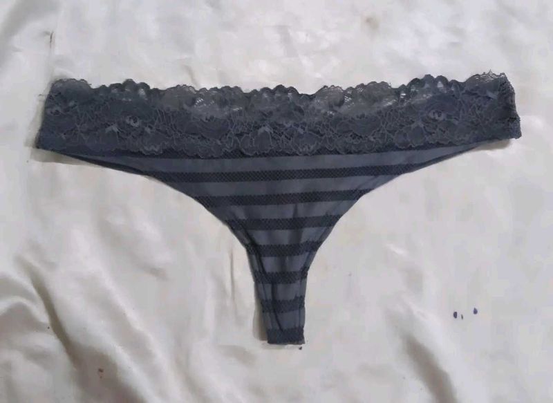 Lace Trim Striped Thong panty