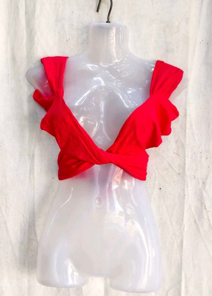 Red Twist Front Bikini Top
