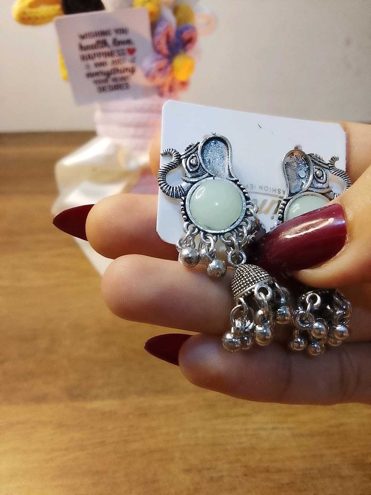 Oxidized Elephant Jhumka Earrings