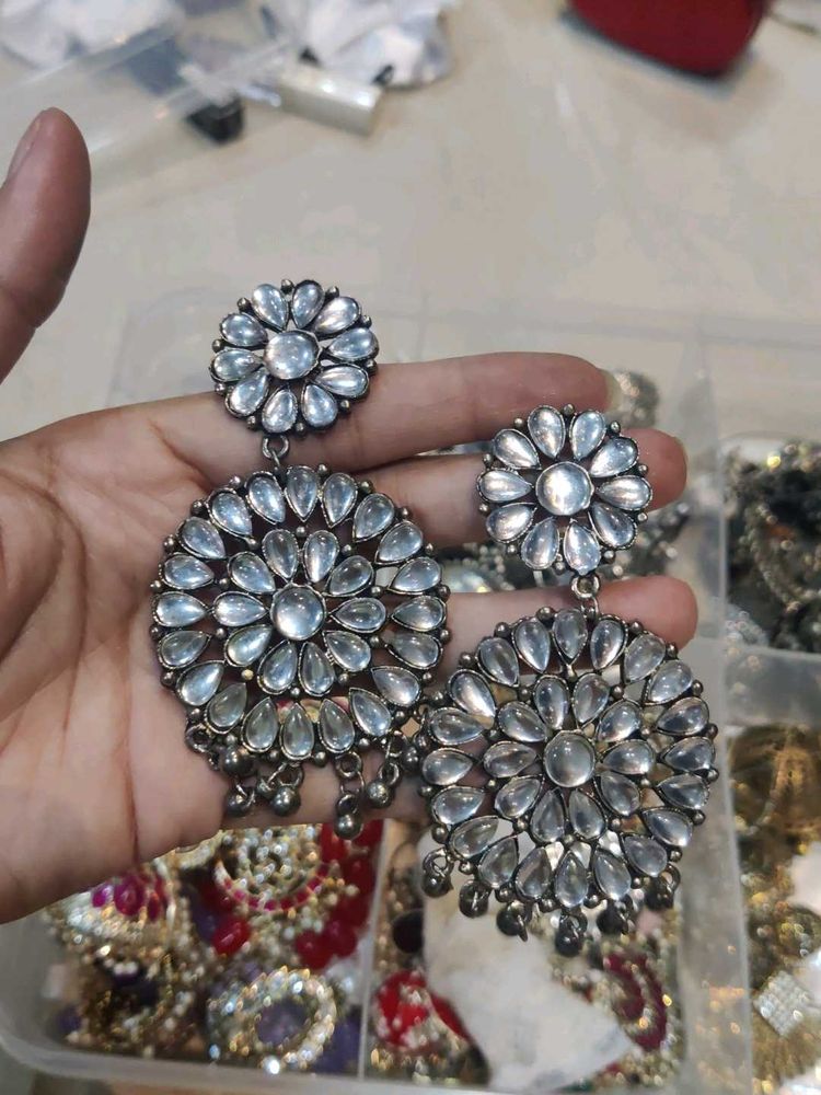 Exquisite Oxidized Floral Jhumka Earrings