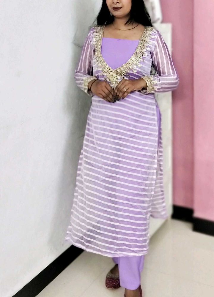 Elegant Lavender Striped Kurta Set