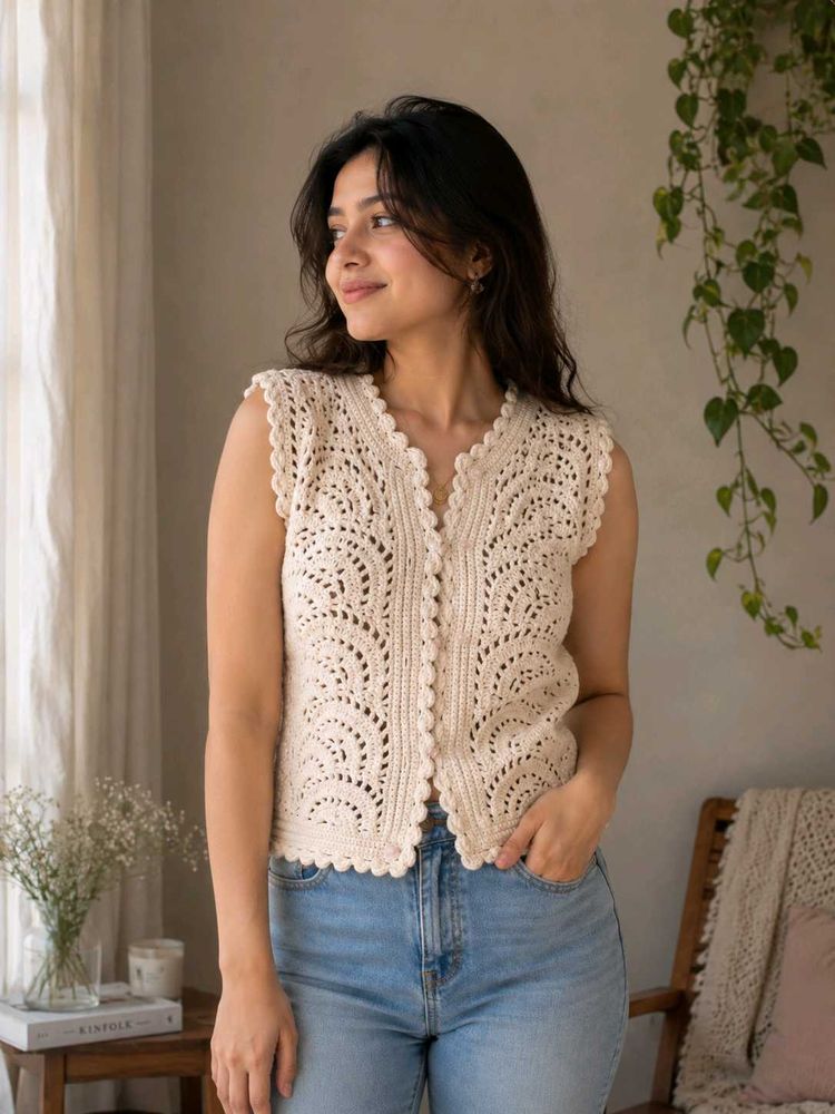 Boho Crochet Button-Up Vest