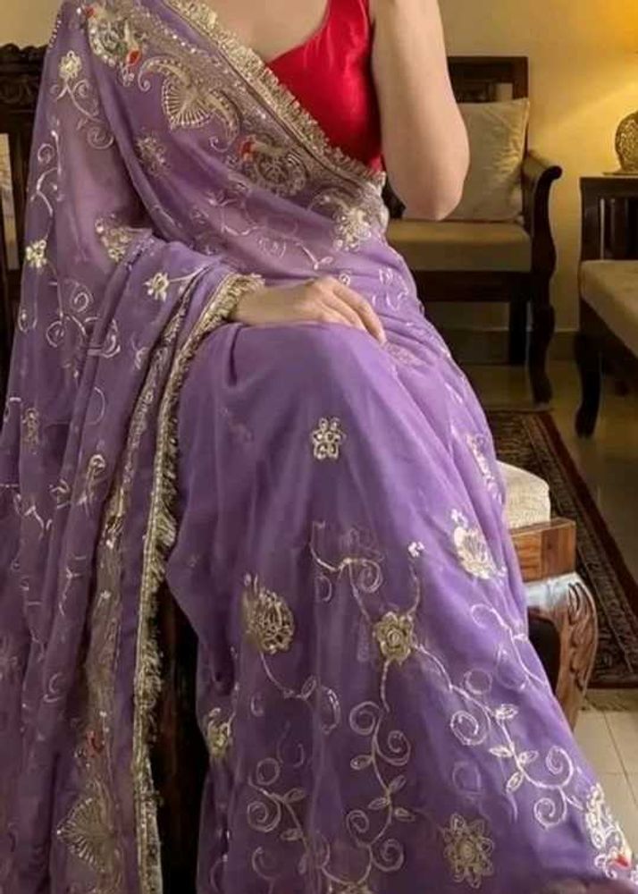 Beautiful Lavender Embroidered Saree