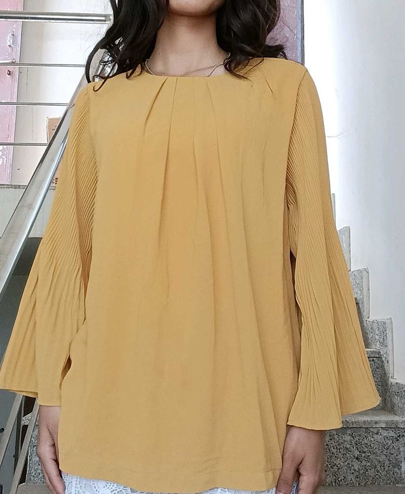 Mustard Yellow Pleated Sleeve Top