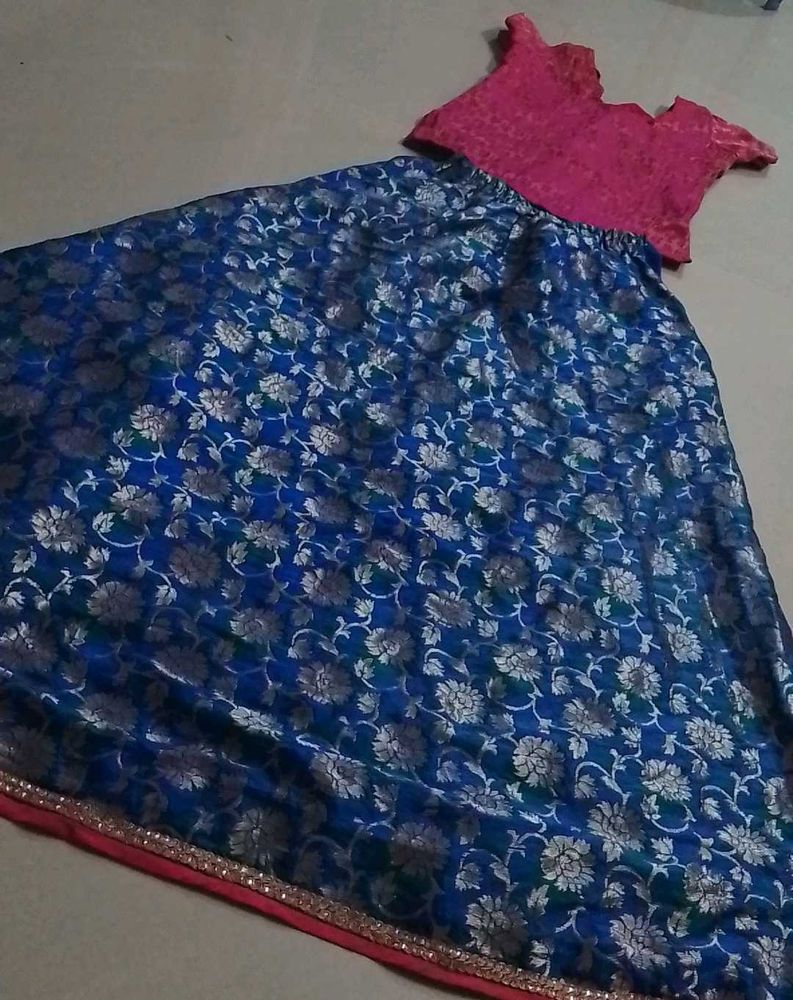 Pink And Blue Lehnaga Without Duppatta