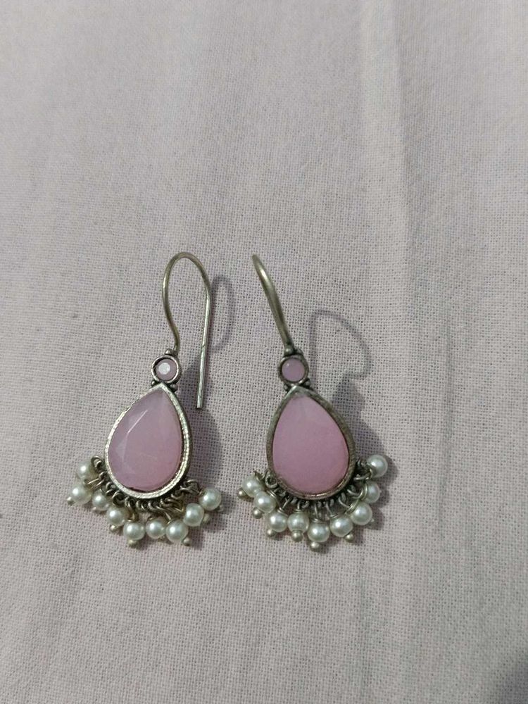 Pink Stone Drop Earrings