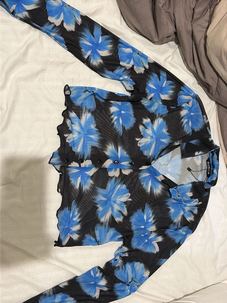 Floral Print Mesh Top