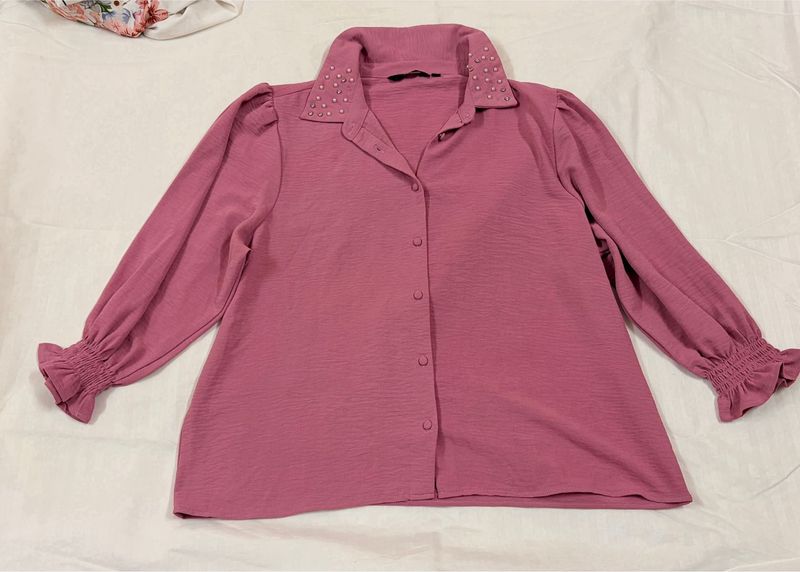 Pantaloon Pink Stylish Pearl Embellished Top