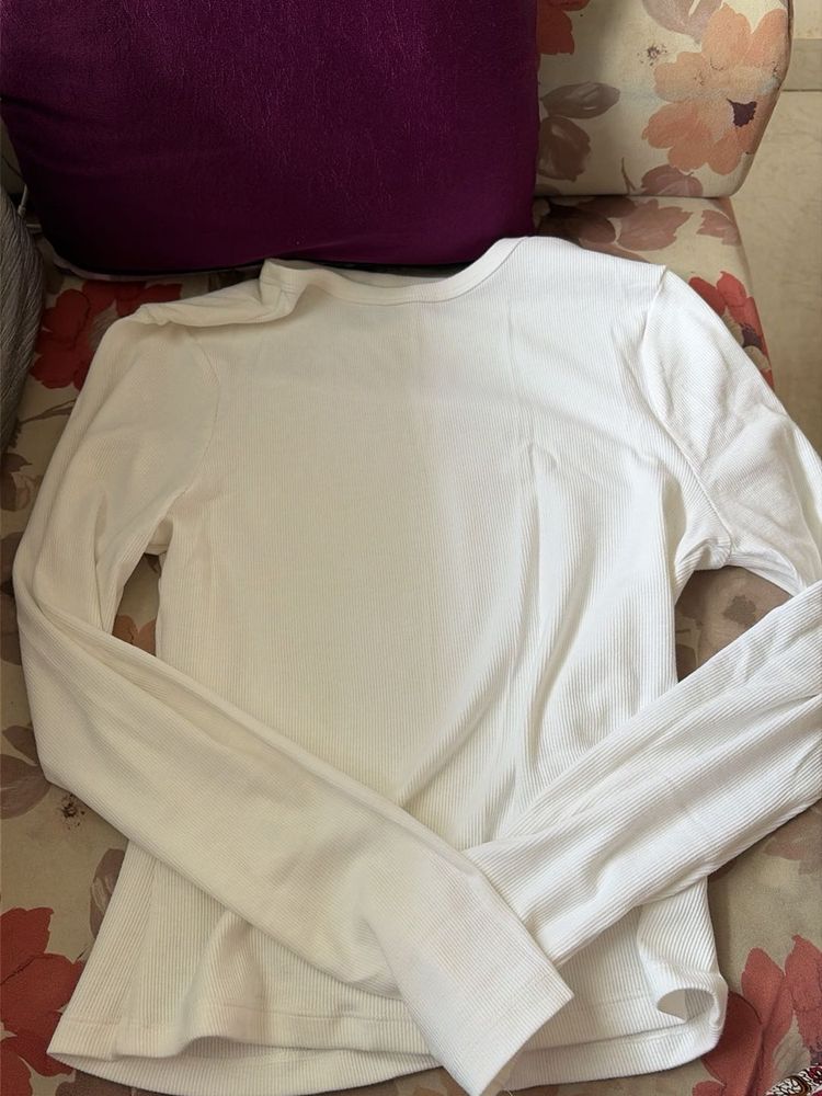 Classic White Ribbed Long Sleeve Top