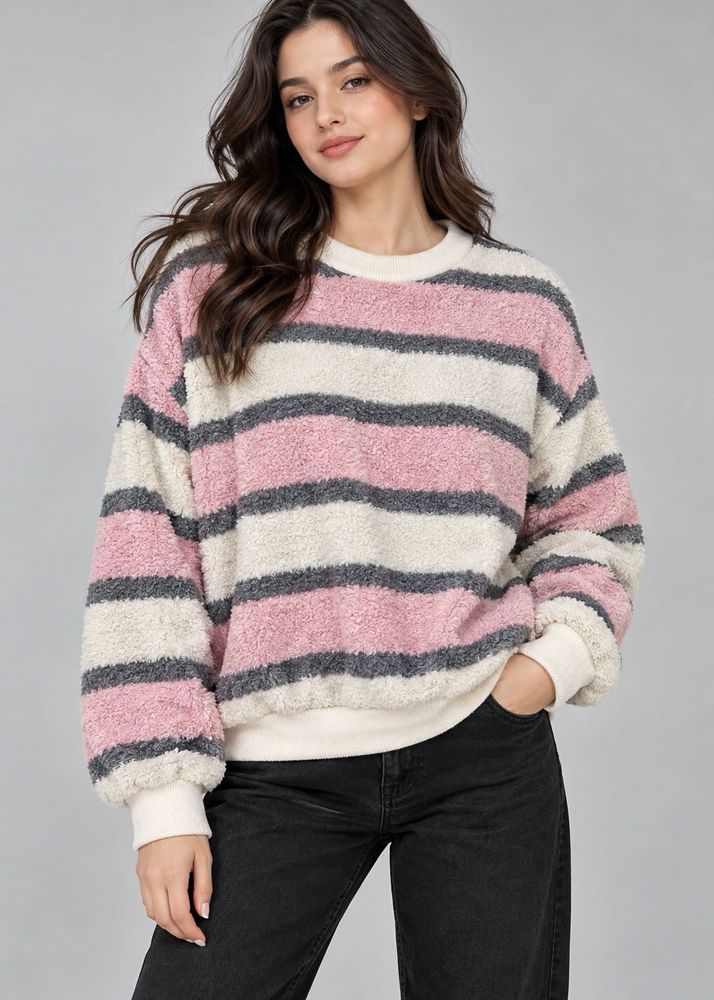 Cozy Striped Fuzzy Sweater