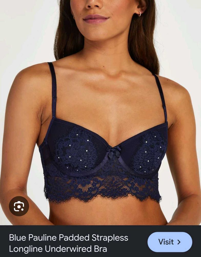 Beautiful Blue Longline Bra with Lace Detail