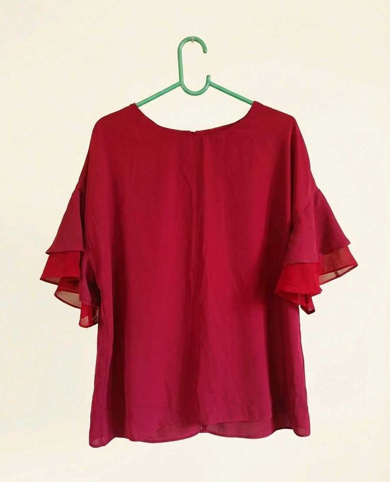 Red Ruffle Sleeve Top