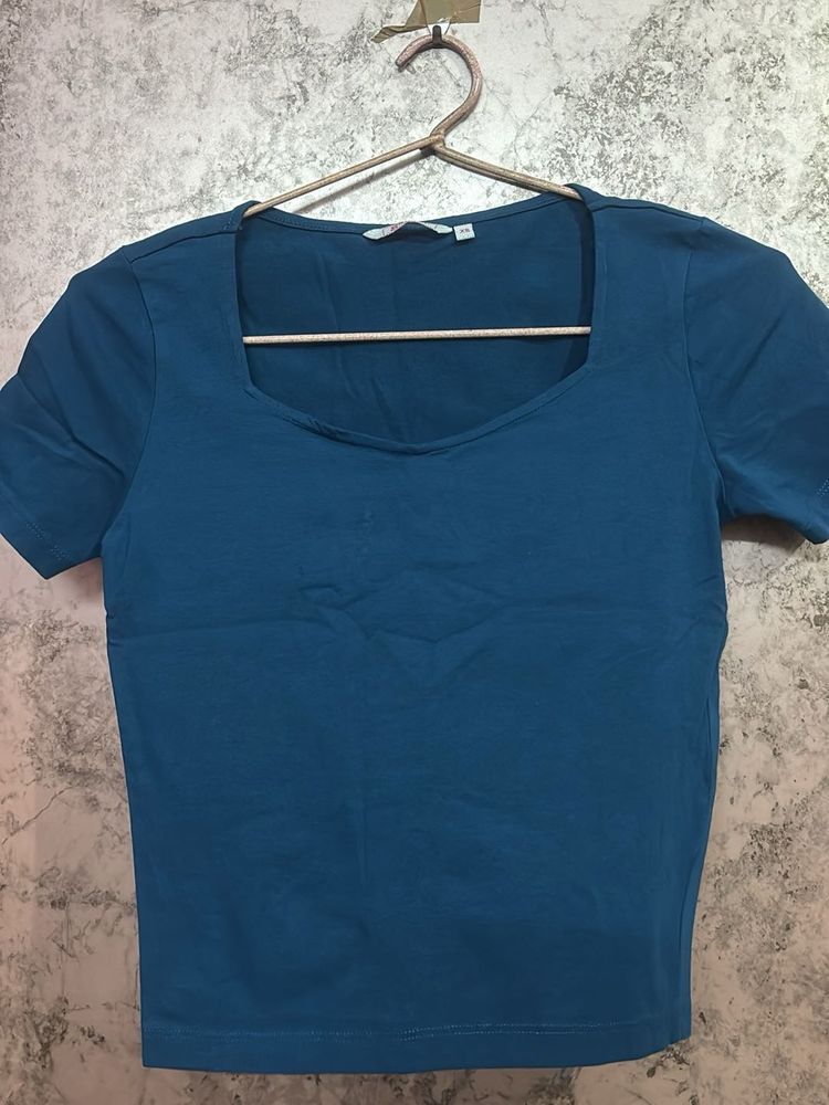 Teal Square Neck T-Shirt