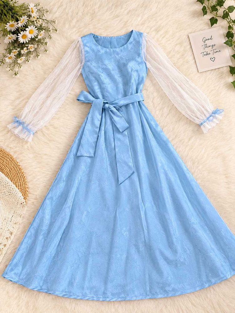 Light Blue Puff Sleeve Dress