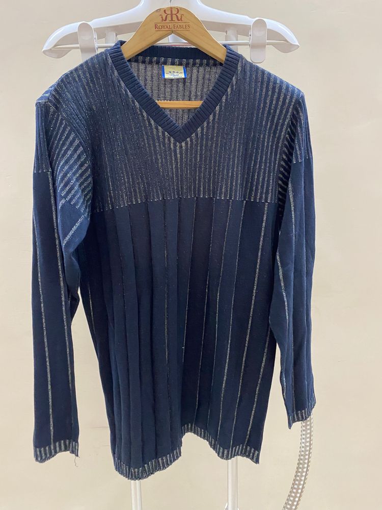 Men's V-Neck Striped Knit Sweater