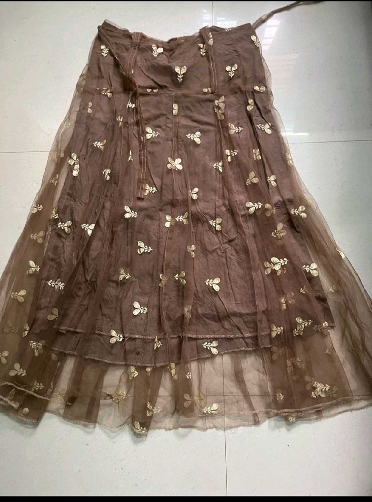 Embroidered Brown Net Skirt- please check marks