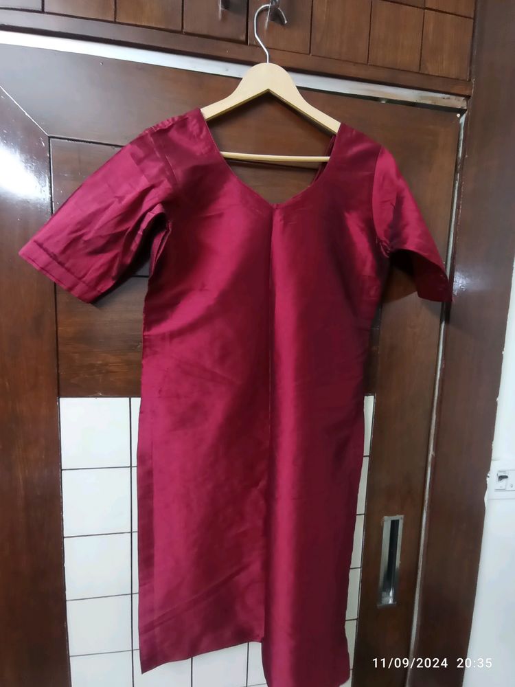 Maroon Silk Plain Kurti