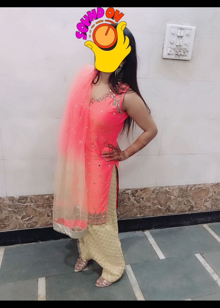 Coral And Gold Indian Salwar Kameez