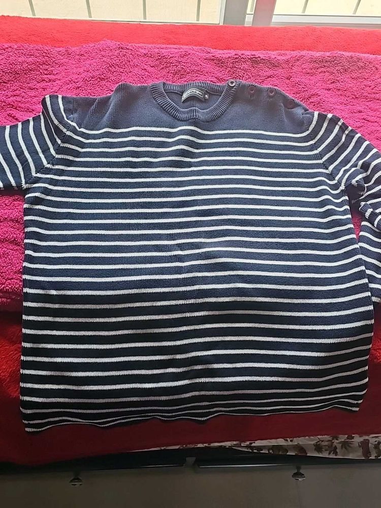 Navy &amp; White Striped Knit Sweater