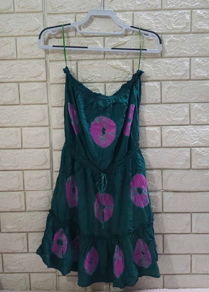 Green and Pink Floral Rayon Sundress
