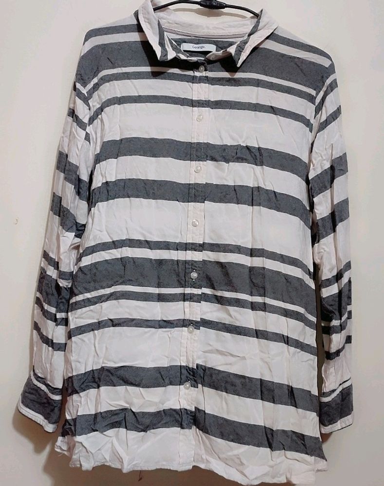 White Grey Lining Cotton Shirt For Girl 34 Bust